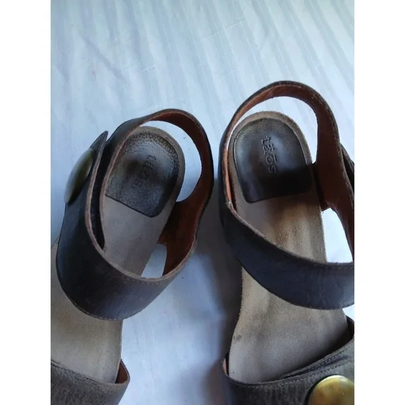 Taos Sandals 37 / 6.5 Wedge Cork Cushioned Comfort Casual Leather Adjustable - Picture 6 of 13